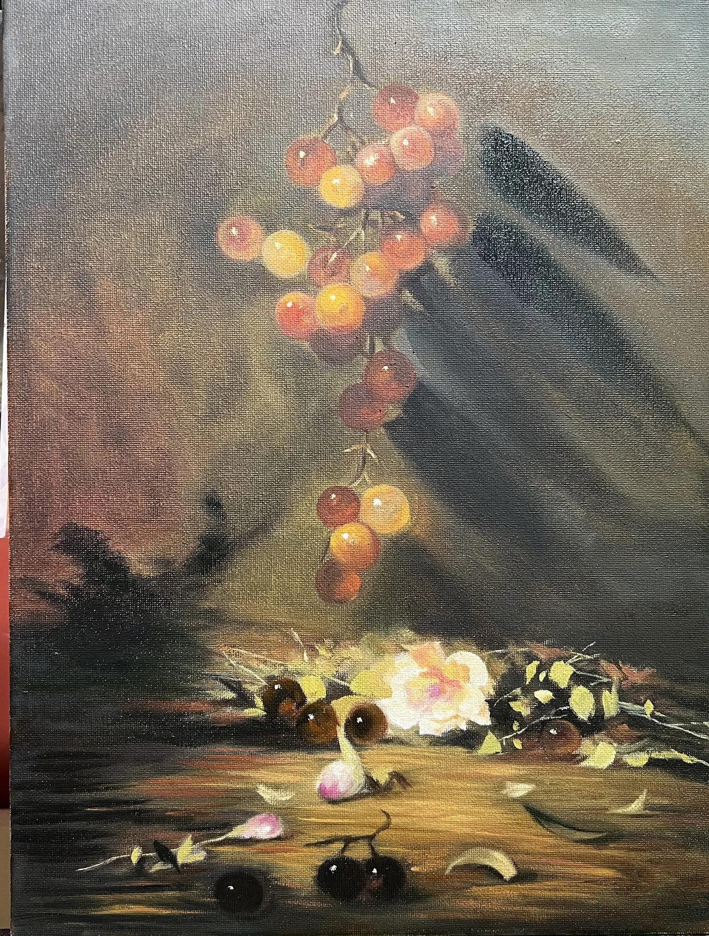 樱桃白花静物